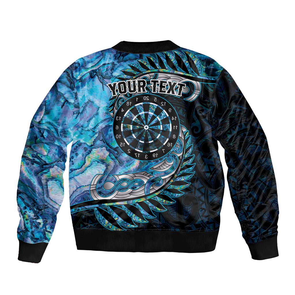 New Zealand Darts Personalised Bomber Jacket Aotearoa Silver Fern Blue Papua Shell Spirit LT9 - Polynesian Pride