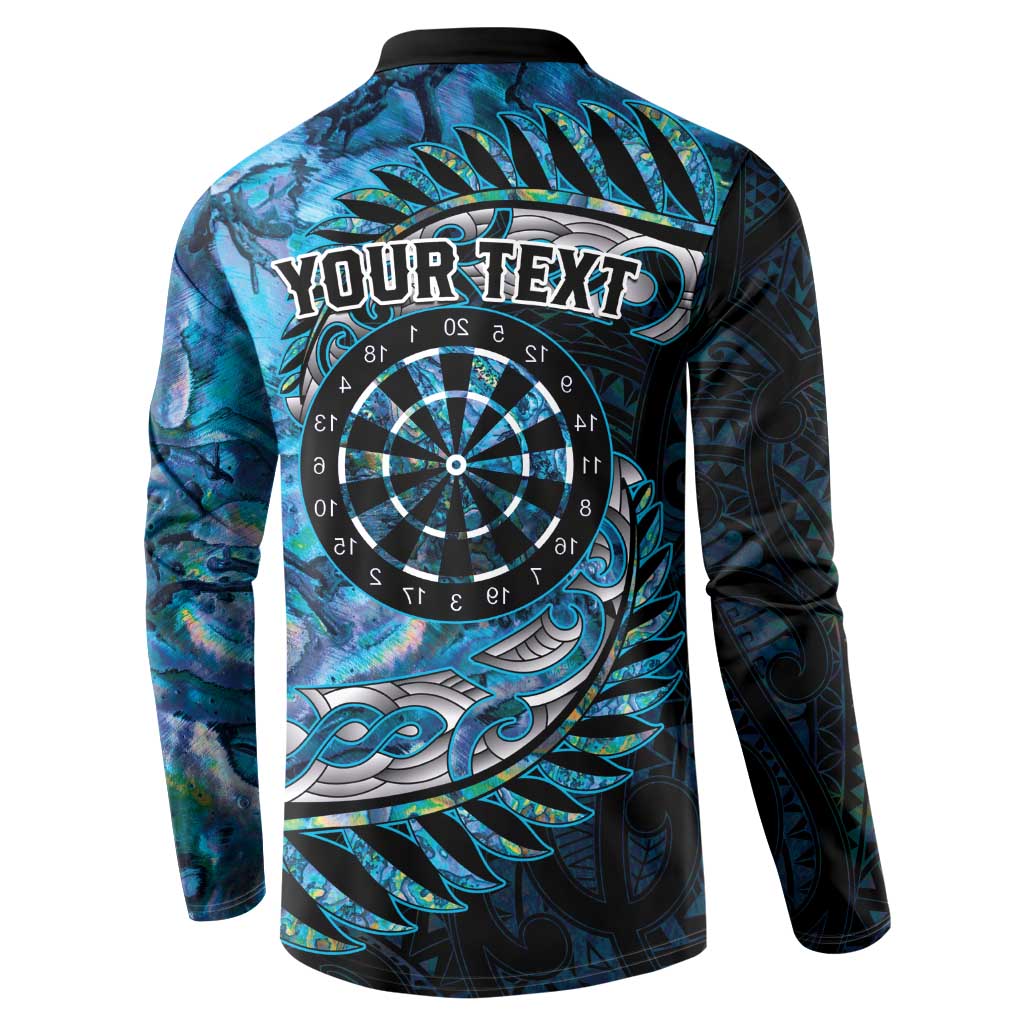 New Zealand Darts Personalised Button Sweatshirt Aotearoa Silver Fern Blue Papua Shell Spirit