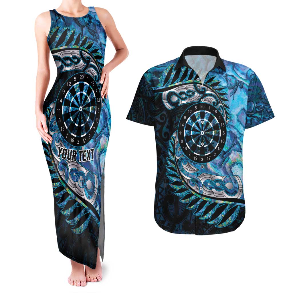New Zealand Darts Personalised Couples Matching Tank Maxi Dress and Hawaiian Shirt Aotearoa Silver Fern Blue Papua Shell Spirit