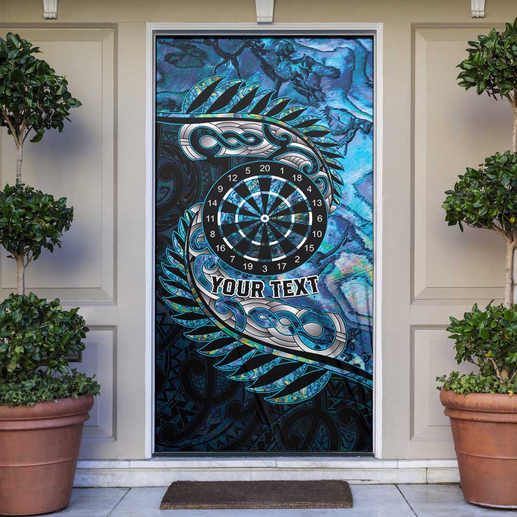 New Zealand Darts Personalised Door Cover Aotearoa Silver Fern Blue Papua Shell Spirit - Polynesian Pride