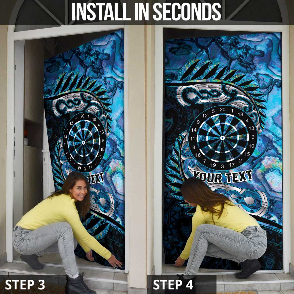 New Zealand Darts Personalised Door Cover Aotearoa Silver Fern Blue Papua Shell Spirit - Polynesian Pride