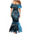 New Zealand Darts Personalised Family Matching Mermaid Dress and Hawaiian Shirt Aotearoa Silver Fern Blue Papua Shell Spirit