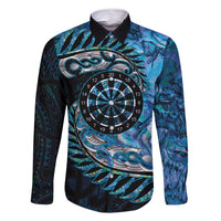 New Zealand Darts Personalised Family Matching Off Shoulder Maxi Dress and Hawaiian Shirt Aotearoa Silver Fern Blue Papua Shell Spirit LT9 Dad's Shirt - Long Sleeve Blue - Polynesian Pride