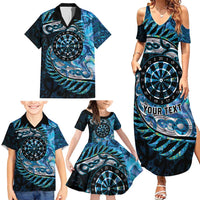 New Zealand Darts Personalised Family Matching Summer Maxi Dress and Hawaiian Shirt Aotearoa Silver Fern Blue Papua Shell Spirit