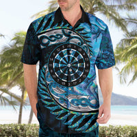 New Zealand Darts Personalised Hawaiian Shirt Aotearoa Silver Fern Blue Papua Shell Spirit