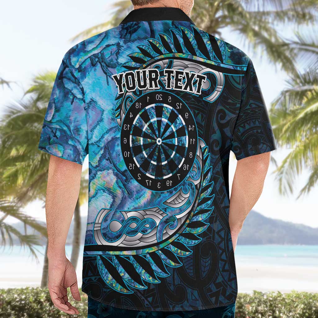 New Zealand Darts Personalised Hawaiian Shirt Aotearoa Silver Fern Blue Papua Shell Spirit