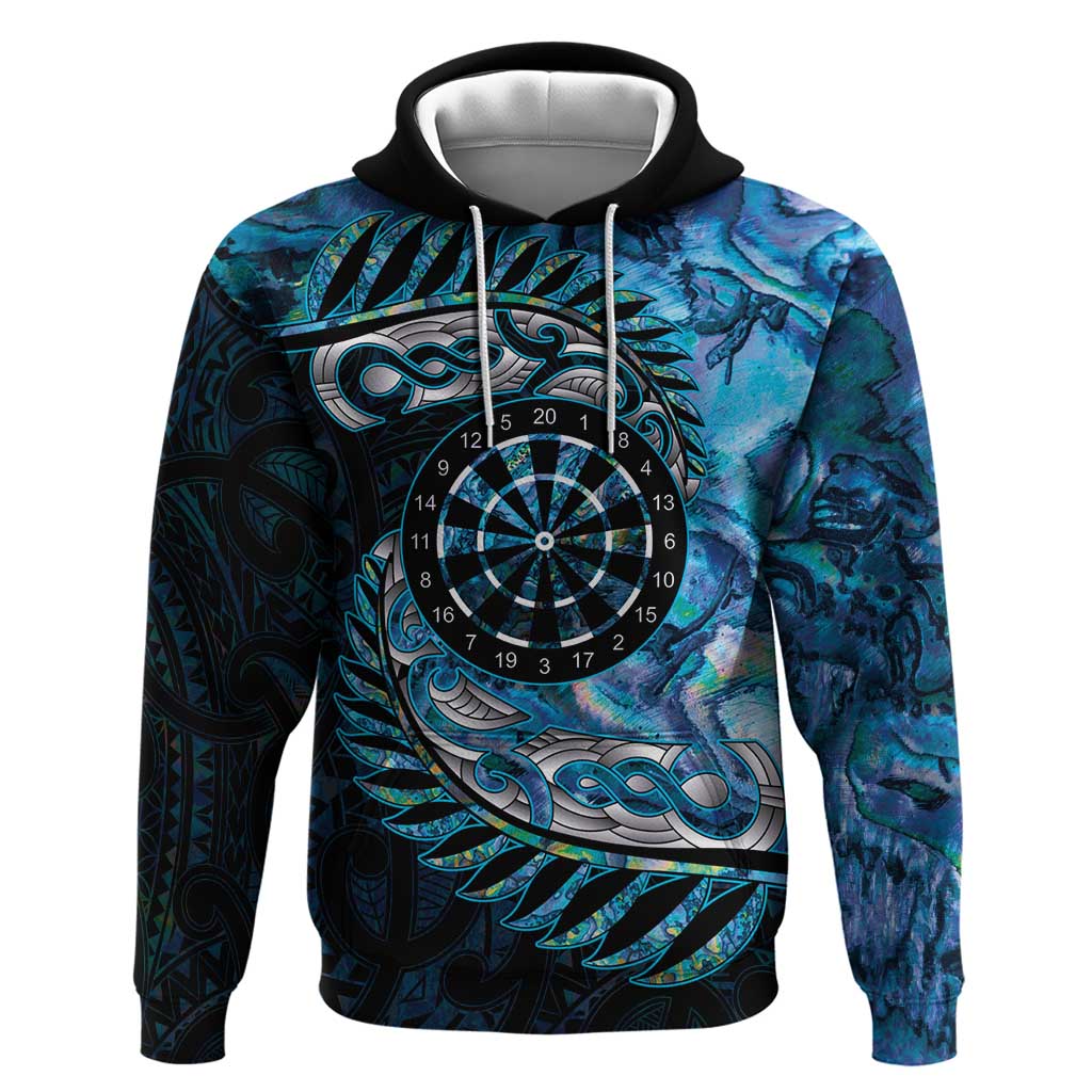 New Zealand Darts Personalised Hoodie Aotearoa Silver Fern Blue Papua Shell Spirit