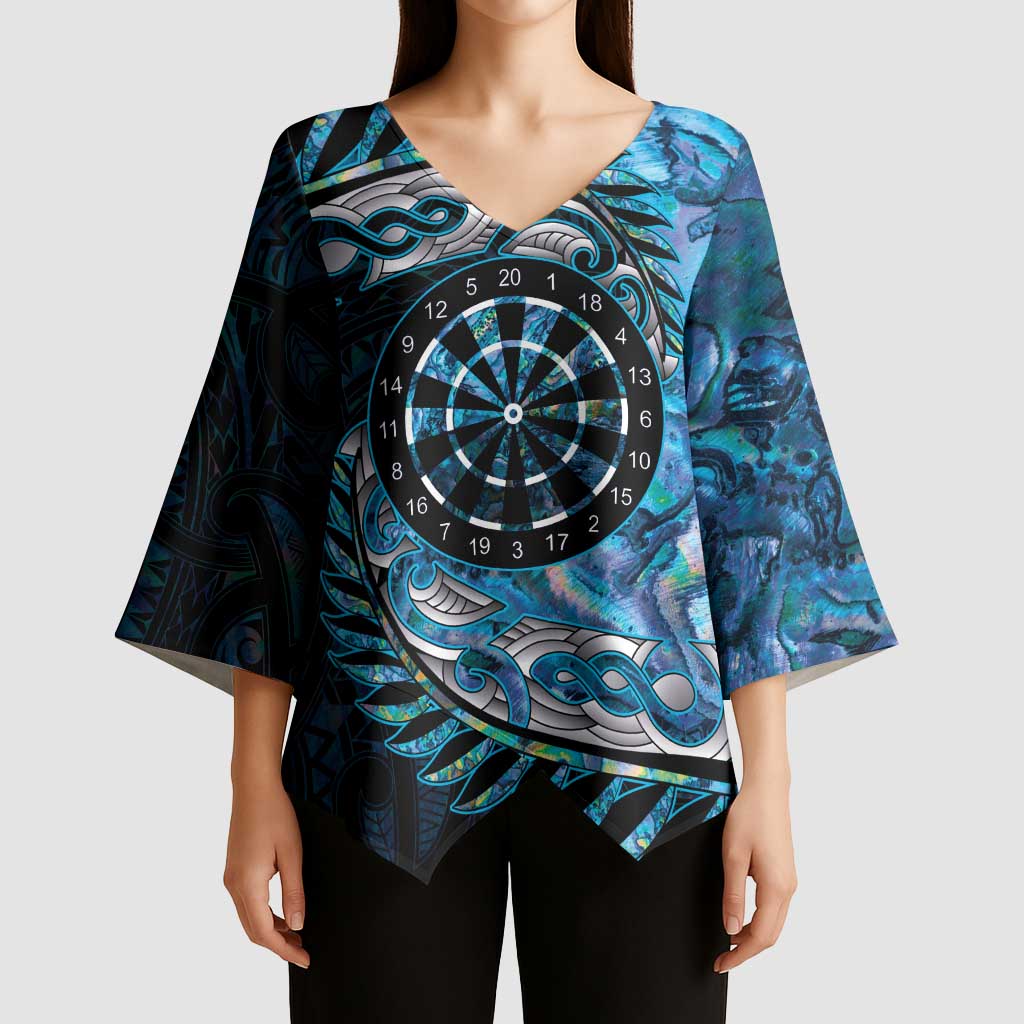 New Zealand Darts Personalised Kimono Sleeve Blouse Aotearoa Silver Fern Blue Papua Shell Spirit - Polynesian Pride