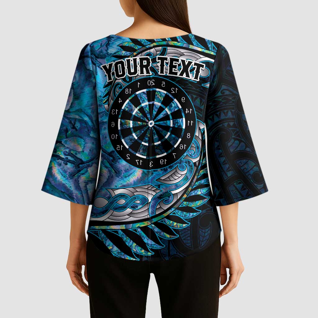New Zealand Darts Personalised Kimono Sleeve Blouse Aotearoa Silver Fern Blue Papua Shell Spirit - Polynesian Pride