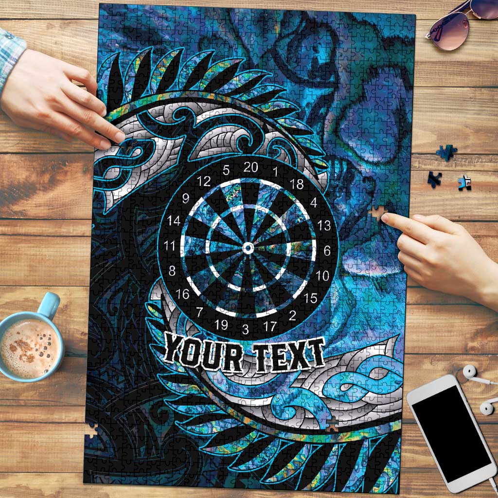 New Zealand Darts Personalised Puzzle Aotearoa Silver Fern Blue Papua Shell Spirit - Polynesian Pride
