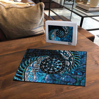 New Zealand Darts Personalised Puzzle Aotearoa Silver Fern Blue Papua Shell Spirit - Polynesian Pride