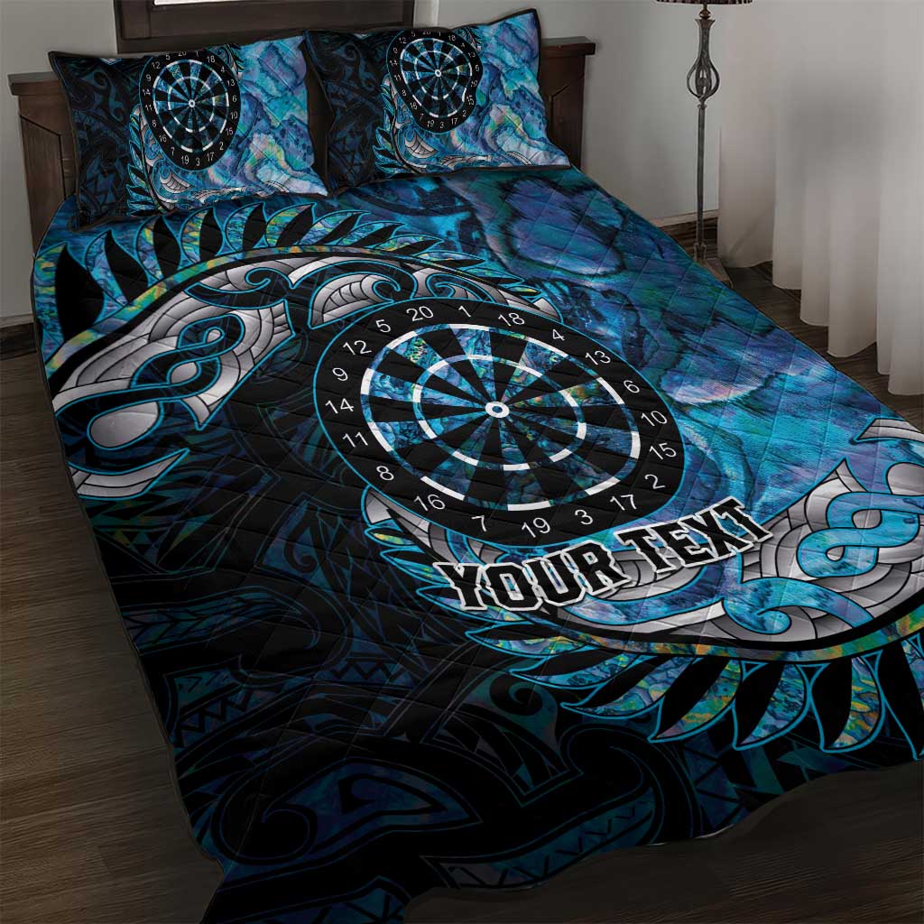New Zealand Darts Personalised Quilt Bed Set Aotearoa Silver Fern Blue Papua Shell Spirit