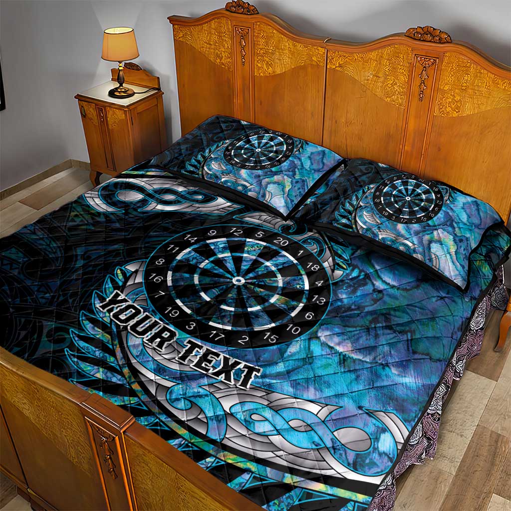 New Zealand Darts Personalised Quilt Bed Set Aotearoa Silver Fern Blue Papua Shell Spirit