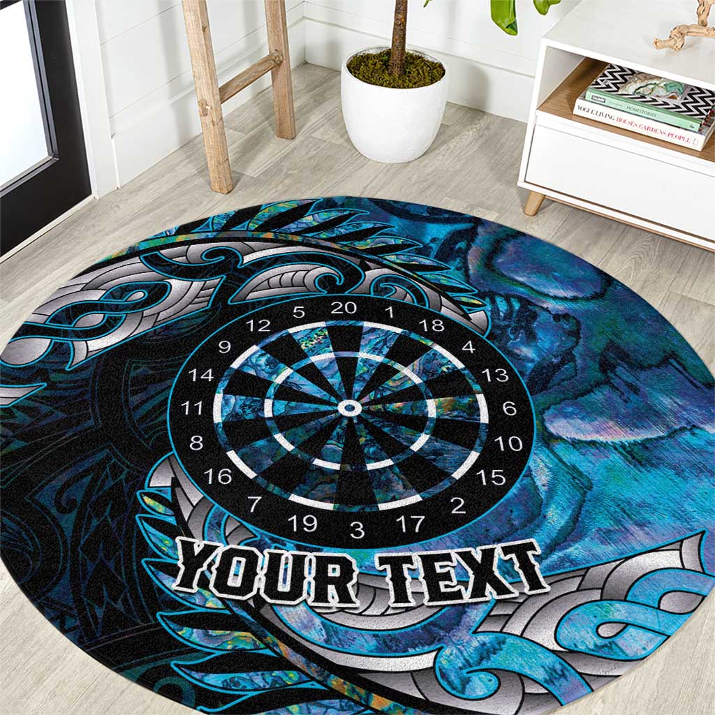 New Zealand Darts Personalised Round Carpet Aotearoa Silver Fern Blue Papua Shell Spirit