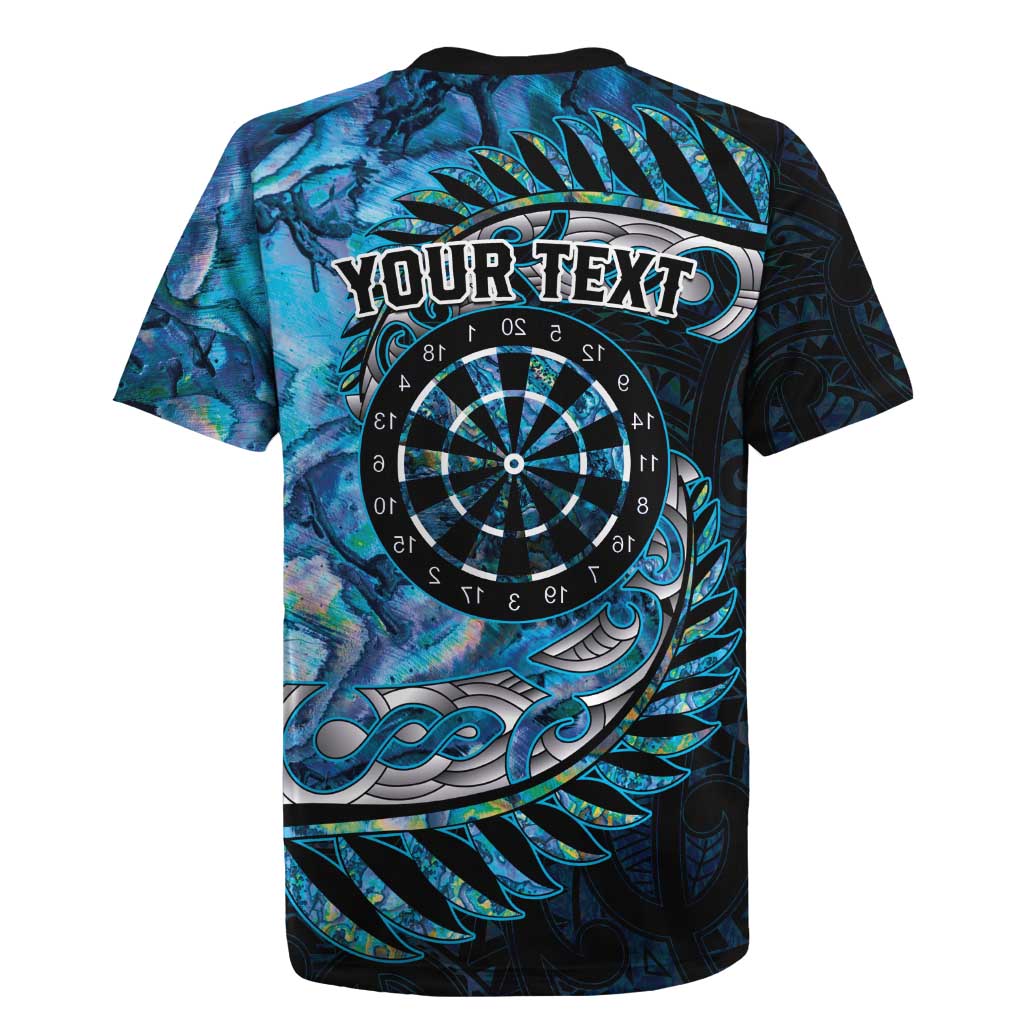 New Zealand Darts Personalised Rugby Jersey Aotearoa Silver Fern Blue Papua Shell Spirit