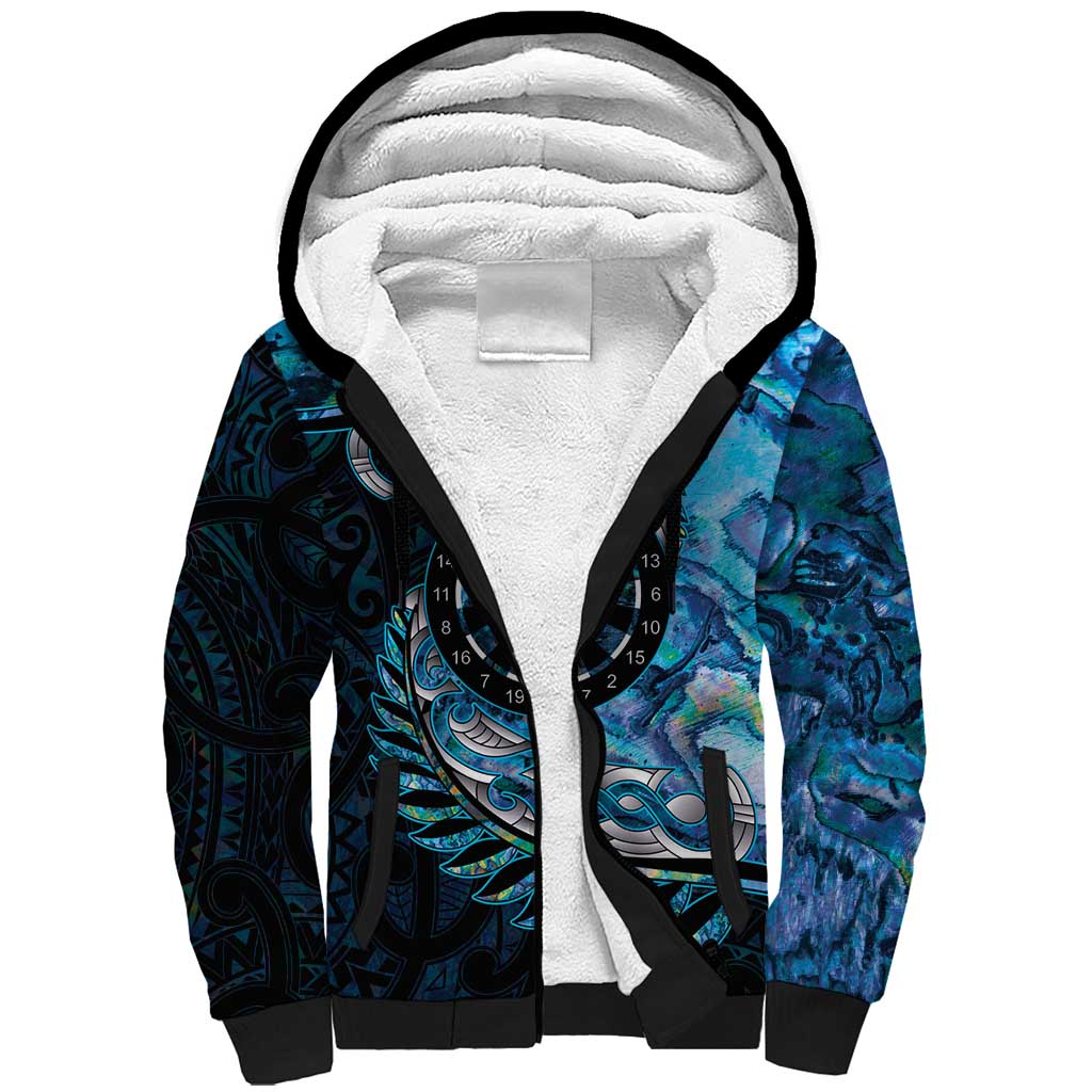 New Zealand Darts Personalised Sherpa Hoodie Aotearoa Silver Fern Blue Papua Shell Spirit