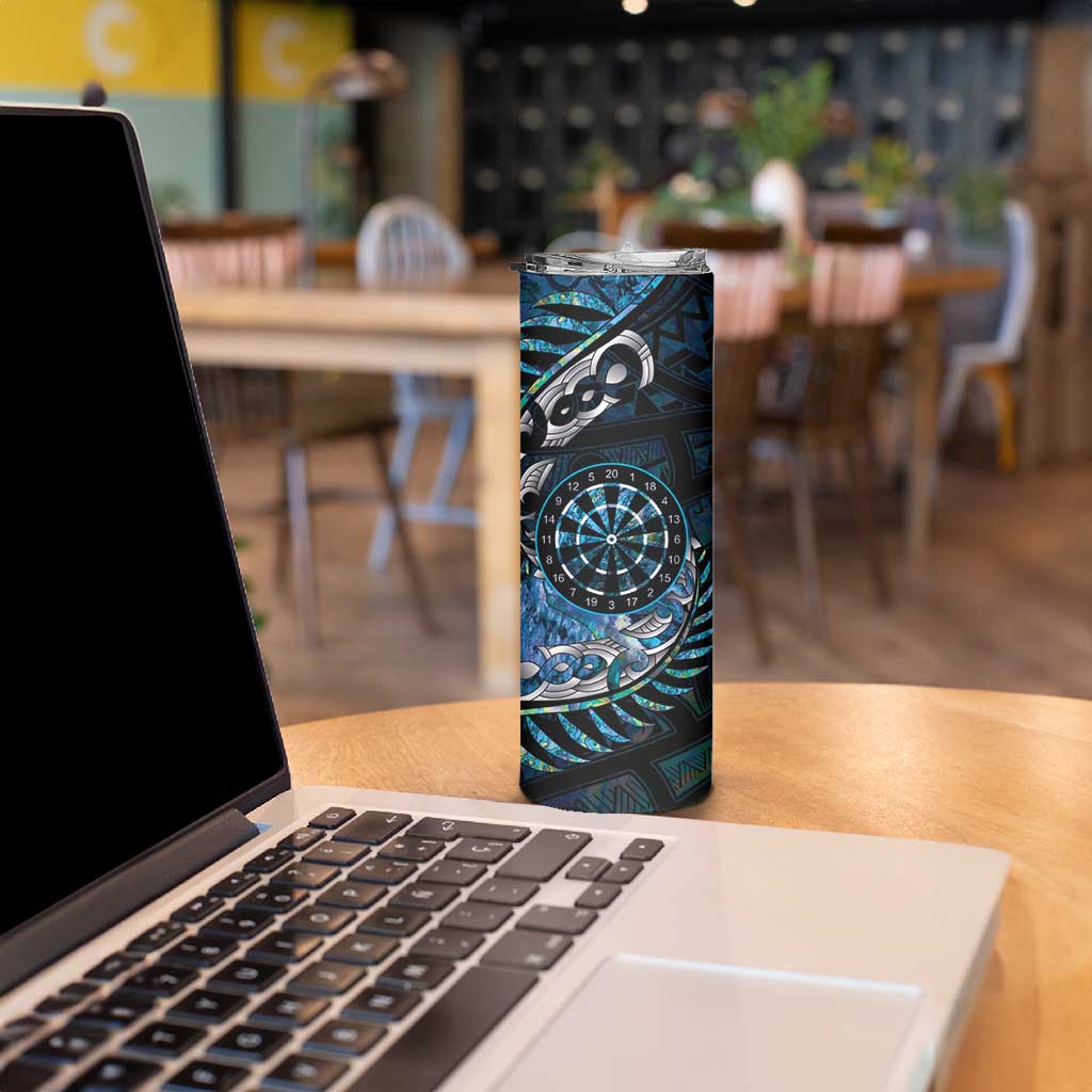 New Zealand Darts Personalised Skinny Tumbler Aotearoa Silver Fern Blue Papua Shell Spirit
