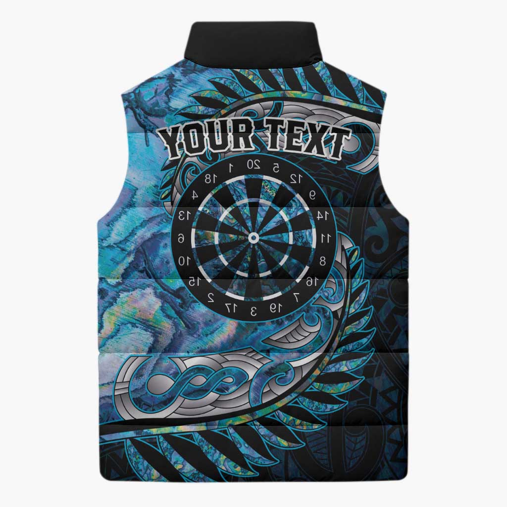 New Zealand Darts Personalised Sleeveless Puffer Jacket Aotearoa Silver Fern Blue Papua Shell Spirit - Polynesian Pride