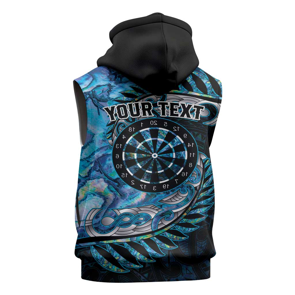 New Zealand Darts Personalised Sleeveless Zip Hoodie Aotearoa Silver Fern Blue Papua Shell Spirit - Polynesian Pride