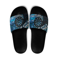 New Zealand Darts Personalised Slide Sandals Aotearoa Silver Fern Blue Papua Shell Spirit - Polynesian Pride