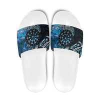 New Zealand Darts Personalised Slide Sandals Aotearoa Silver Fern Blue Papua Shell Spirit - Polynesian Pride