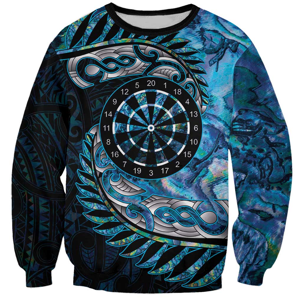 New Zealand Darts Personalised Sweatshirt Aotearoa Silver Fern Blue Papua Shell Spirit