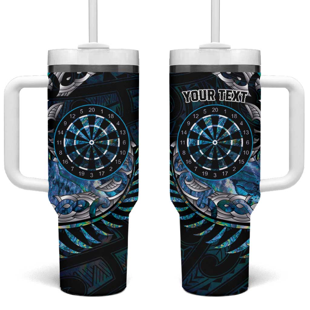 New Zealand Darts Personalised Tumbler With Handle Aotearoa Silver Fern Blue Papua Shell Spirit