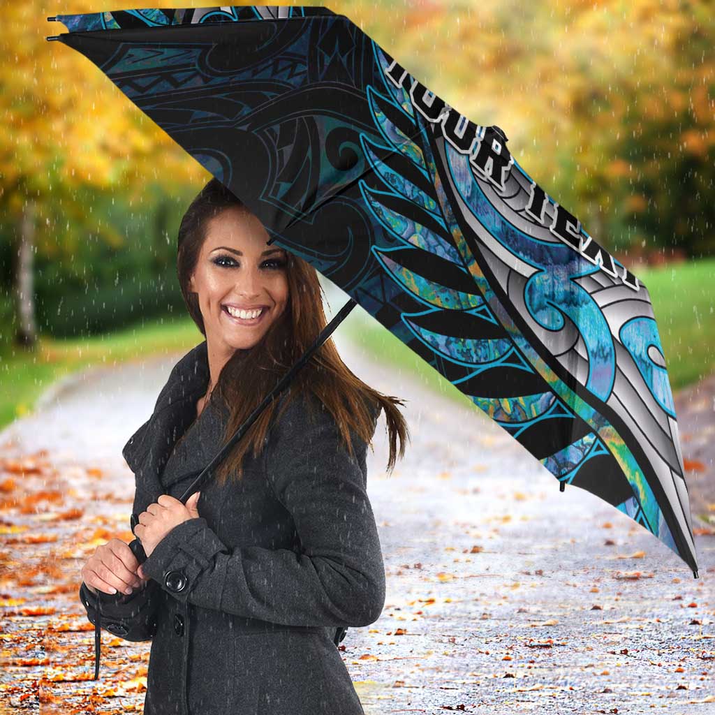 New Zealand Darts Personalised Umbrella Aotearoa Silver Fern Blue Papua Shell Spirit - Polynesian Pride