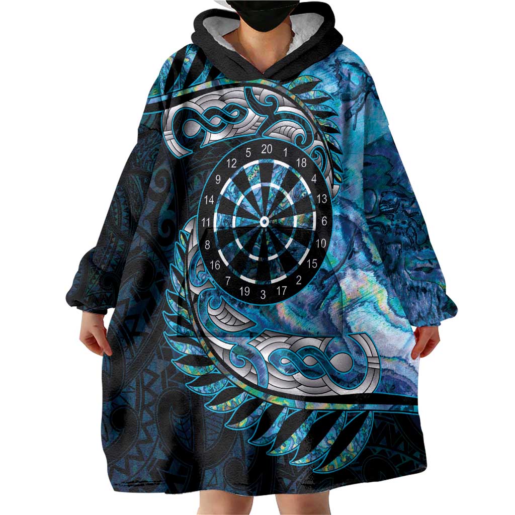 New Zealand Darts Personalised Wearable Blanket Hoodie Aotearoa Silver Fern Blue Papua Shell Spirit