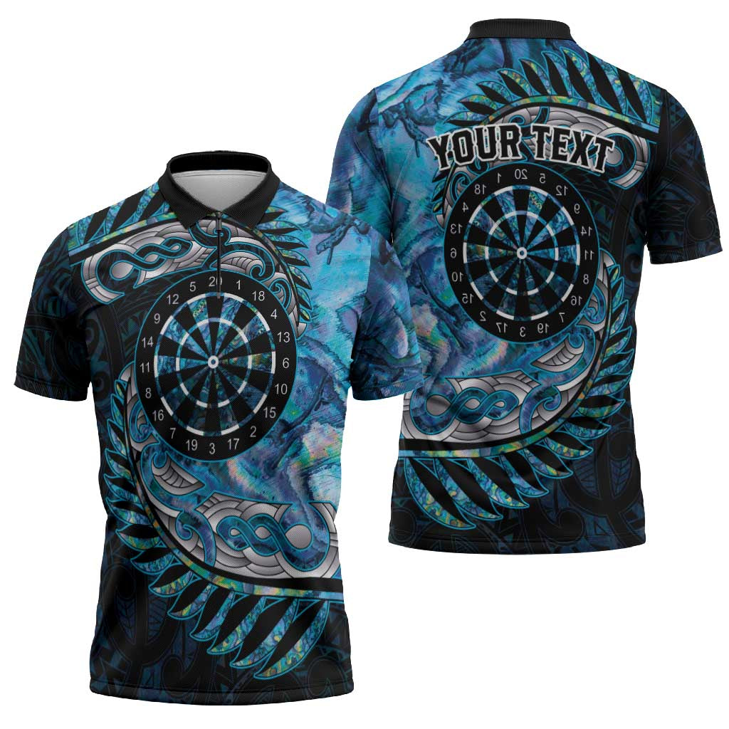 New Zealand Darts Personalised Zipper Polo Shirt Aotearoa Silver Fern Blue Papua Shell Spirit - Polynesian Pride