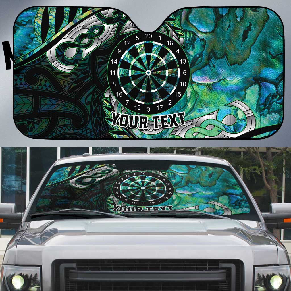 New Zealand Darts Personalised Auto Sun Shade Aotearoa Silver Fern Green Papua Shell Spirit - Polynesian Pride
