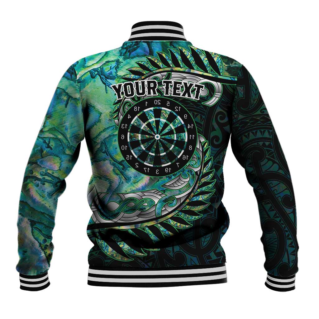 New Zealand Darts Personalised Baseball Jacket Aotearoa Silver Fern Green Papua Shell Spirit