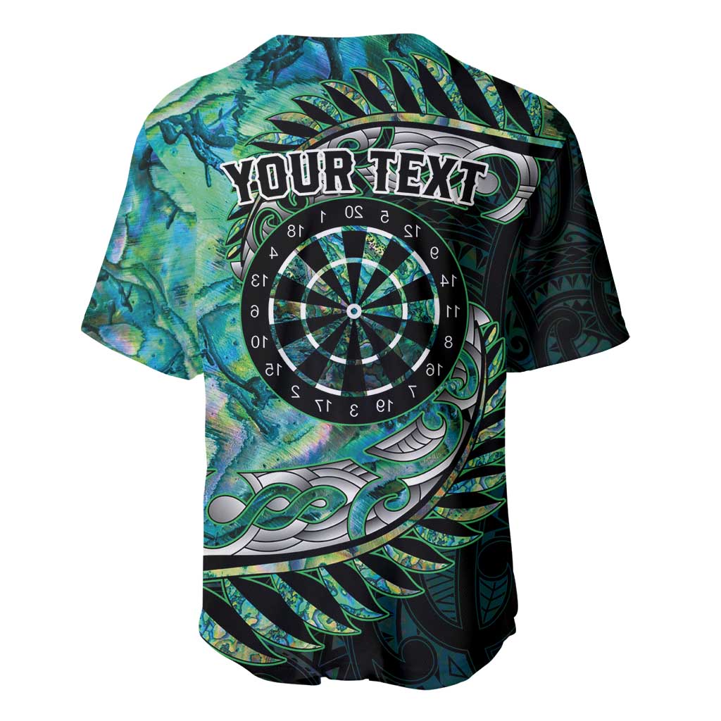 New Zealand Darts Personalised Baseball Jersey Aotearoa Silver Fern Green Papua Shell Spirit