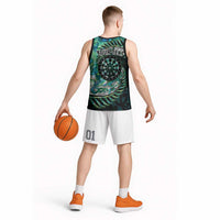 New Zealand Darts Personalised Basketball Jersey Aotearoa Silver Fern Green Papua Shell Spirit - Polynesian Pride