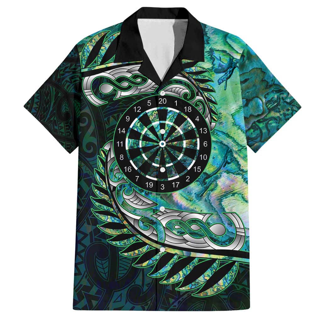 New Zealand Darts Personalised Family Matching Off Shoulder Maxi Dress and Hawaiian Shirt Aotearoa Silver Fern Green Papua Shell Spirit LT9 Dad's Shirt - Short Sleeve Green - Polynesian Pride