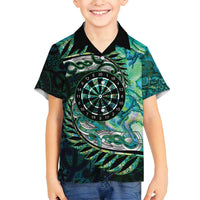 New Zealand Darts Personalised Family Matching Off Shoulder Maxi Dress and Hawaiian Shirt Aotearoa Silver Fern Green Papua Shell Spirit LT9 Son's Shirt Green - Polynesian Pride