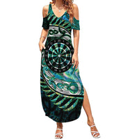 New Zealand Darts Personalised Family Matching Summer Maxi Dress and Hawaiian Shirt Aotearoa Silver Fern Green Papua Shell Spirit