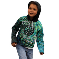 New Zealand Darts Personalised Kid Hoodie Aotearoa Silver Fern Green Papua Shell Spirit