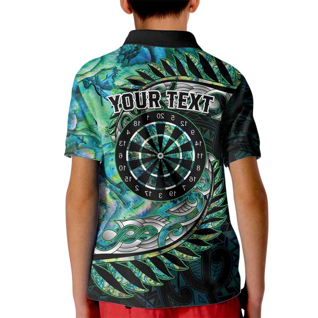 New Zealand Darts Personalised Kid Polo Shirt Aotearoa Silver Fern Green Papua Shell Spirit