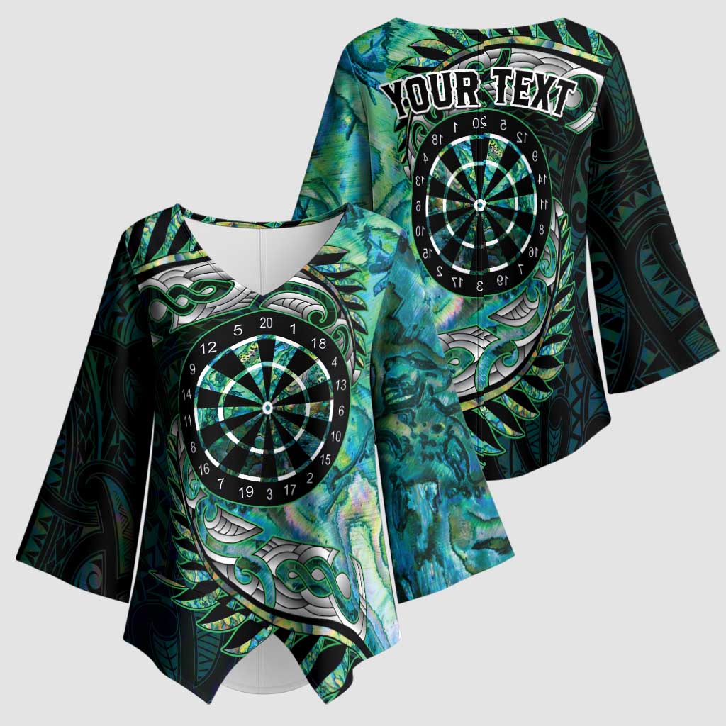 New Zealand Darts Personalised Kimono Sleeve Blouse Aotearoa Silver Fern Green Papua Shell Spirit - Polynesian Pride