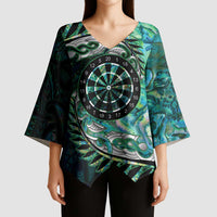 New Zealand Darts Personalised Kimono Sleeve Blouse Aotearoa Silver Fern Green Papua Shell Spirit - Polynesian Pride