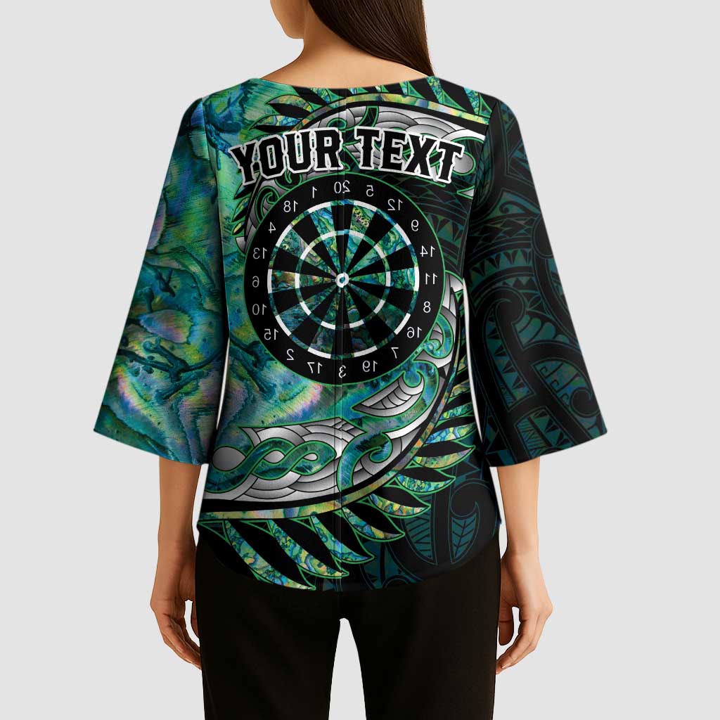 New Zealand Darts Personalised Kimono Sleeve Blouse Aotearoa Silver Fern Green Papua Shell Spirit - Polynesian Pride