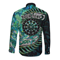 New Zealand Darts Personalised Long Sleeve Button Shirt Aotearoa Silver Fern Green Papua Shell Spirit