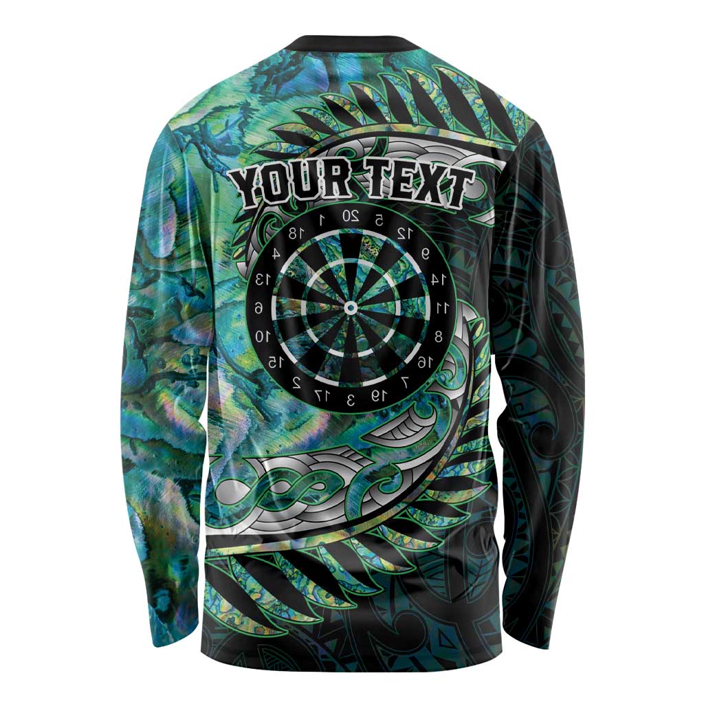 New Zealand Darts Personalised Long Sleeve Shirt Aotearoa Silver Fern Green Papua Shell Spirit