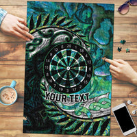 New Zealand Darts Personalised Puzzle Aotearoa Silver Fern Green Papua Shell Spirit - Polynesian Pride