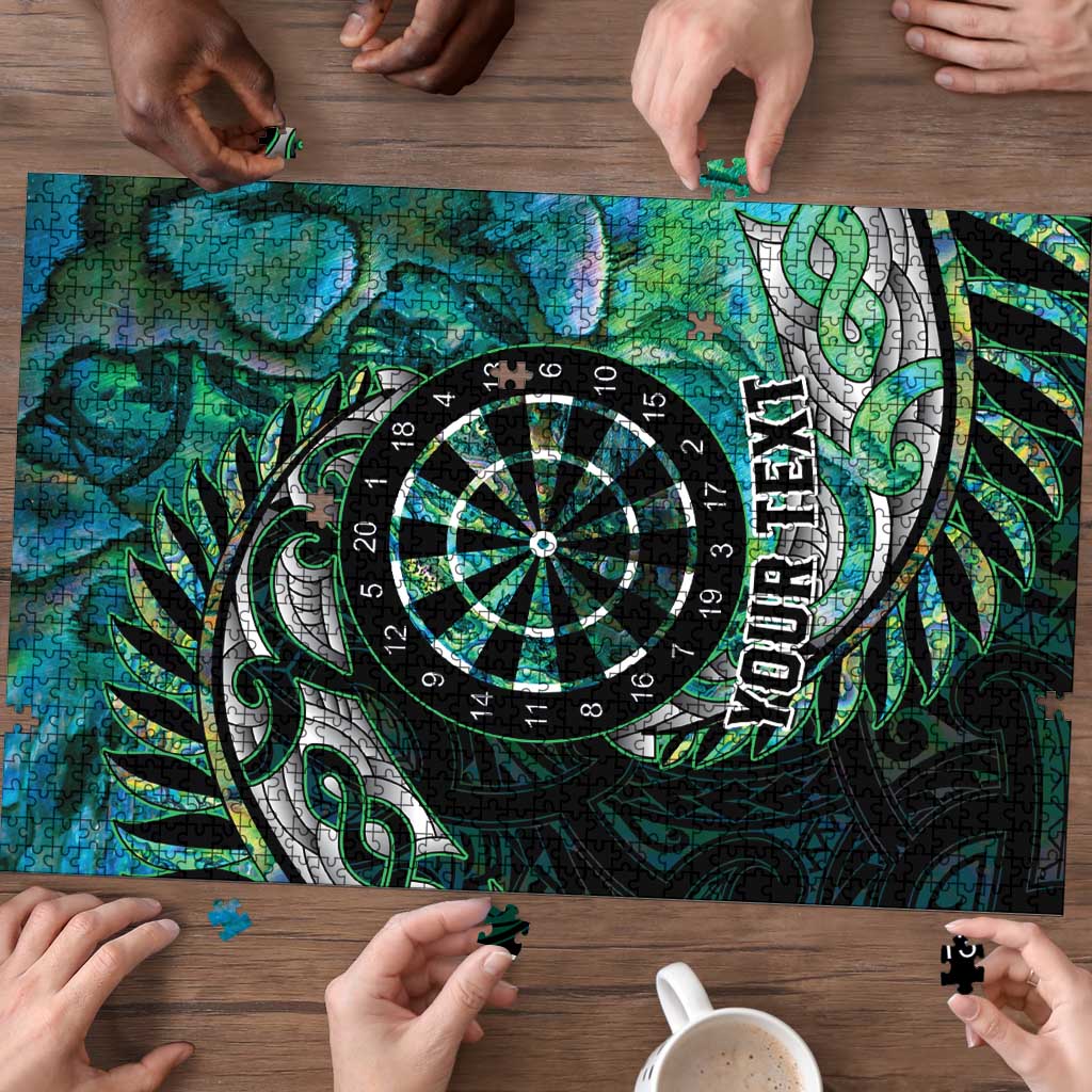 New Zealand Darts Personalised Puzzle Aotearoa Silver Fern Green Papua Shell Spirit - Polynesian Pride