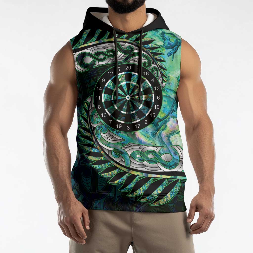 New Zealand Darts Personalised Sleeveless Hoodie Aotearoa Silver Fern Green Papua Shell Spirit - Polynesian Pride