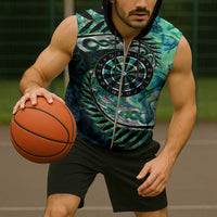 New Zealand Darts Personalised Sleeveless Zip Hoodie Aotearoa Silver Fern Green Papua Shell Spirit - Polynesian Pride