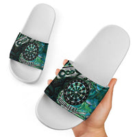 New Zealand Darts Personalised Slide Sandals Aotearoa Silver Fern Green Papua Shell Spirit - Polynesian Pride