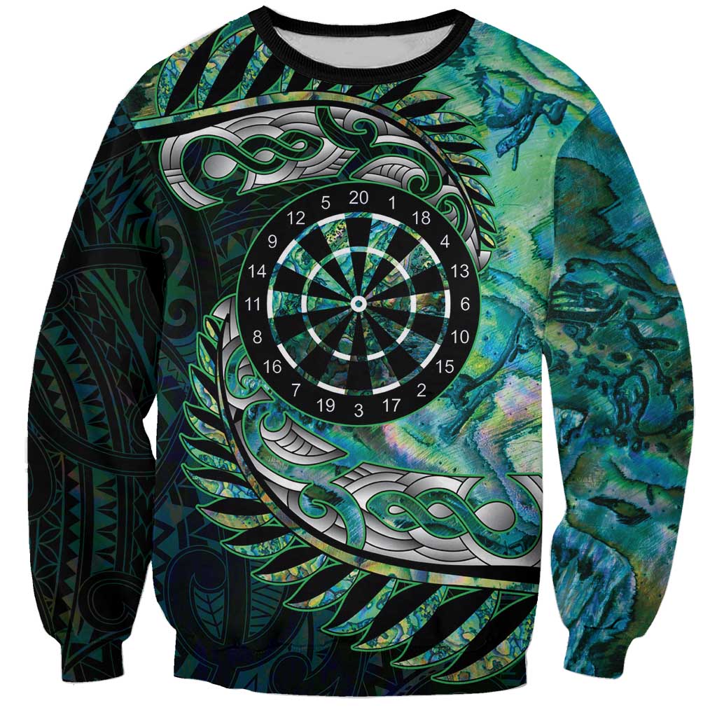 New Zealand Darts Personalised Sweatshirt Aotearoa Silver Fern Green Papua Shell Spirit